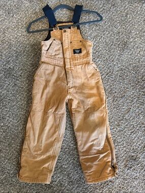 Walls Kids Tan Canvas Overalls with Black Straps
